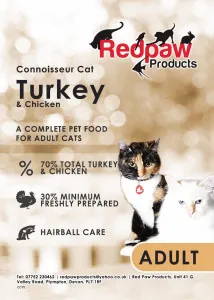 Redpaw Pet Supplies Connoisseur Adult Cat – 70% Turkey & Chicken