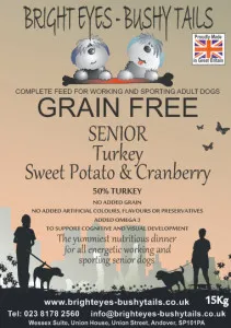 Bright Eyes Bushy Tails Senior Light Grain Free Turkey Sweet Potato and Cranberry Working Dog