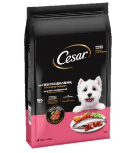 Cesar With Fresh Chicken & Salmon, Rice & Spring Vegetables