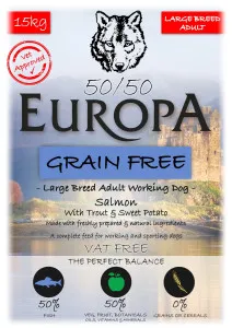Europa 50/50 Grain Free Large Breed Salmon, Trout & Sweet Potato