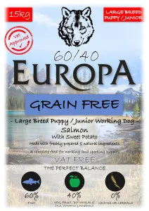 Europa 60/40 Grain Free Large Breed Puppy, Salmon & Sweet Potato