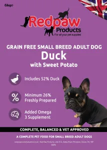 Redpaw Pet Supplies Freshly Prepared Grain Free Duck & Sweet Potato- Small Breed Adult