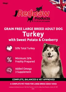 Redpaw Pet Supplies Freshly Prepared Grain Free Large Breed Adult – Turkey and Sweet Potato