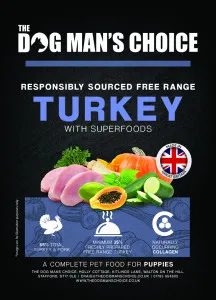 The Dog Man's Choice PUPPY Superior Free Range Turkey with Parsley, Papaya, Nettle, Zucchini & Pumpkin