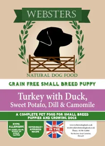Websters Small Breed Grain Free Puppy Food – Turkey, Duck, Sweet Potato, Dill & Camomile